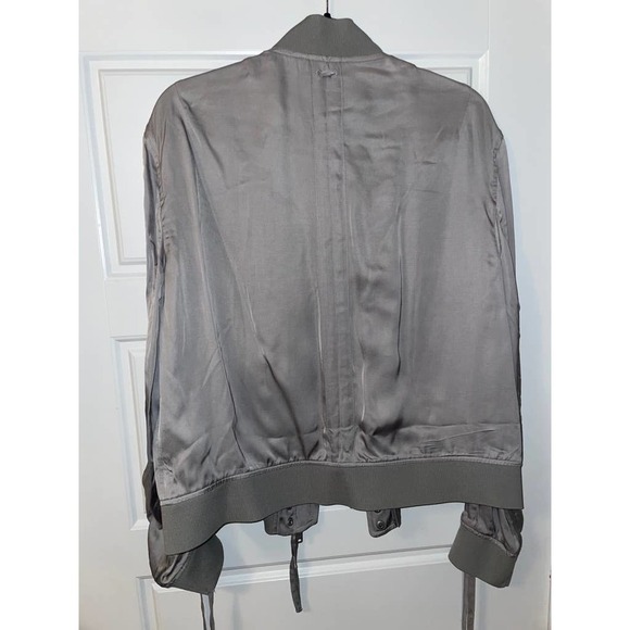 NWT All Saints Ellis ruched-sleeve Bomber Jacket Silver Grey Women Size Large - Picture 2 of 6
